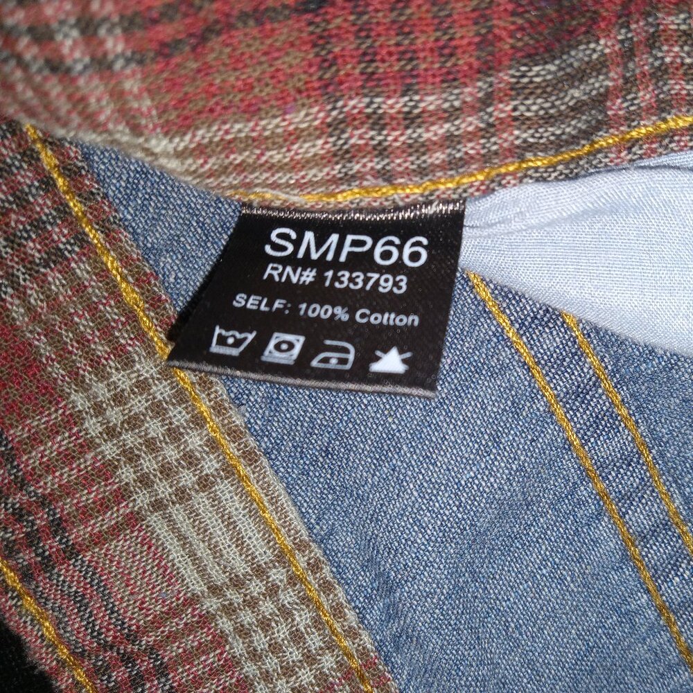 NWOT Womens POL Size Small Cropped Two Tone Wide Leg Jeans With Plaid Inside - Picture 6 of 7
